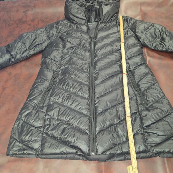 BCBG Max Azria Packable Premium Down Puffer Coat Womens L Hooded Longline Jacket - Picture 5 of 11